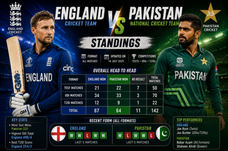 England Cricket Team Vs Pakistan National Cricket Team Standings